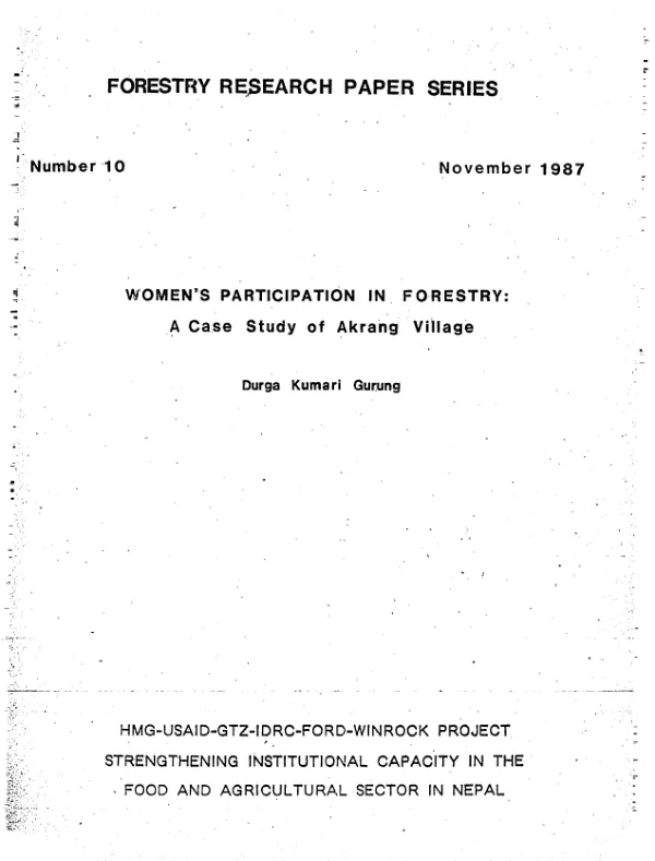 Women"s participation in forestry : a case study of Akrang Village