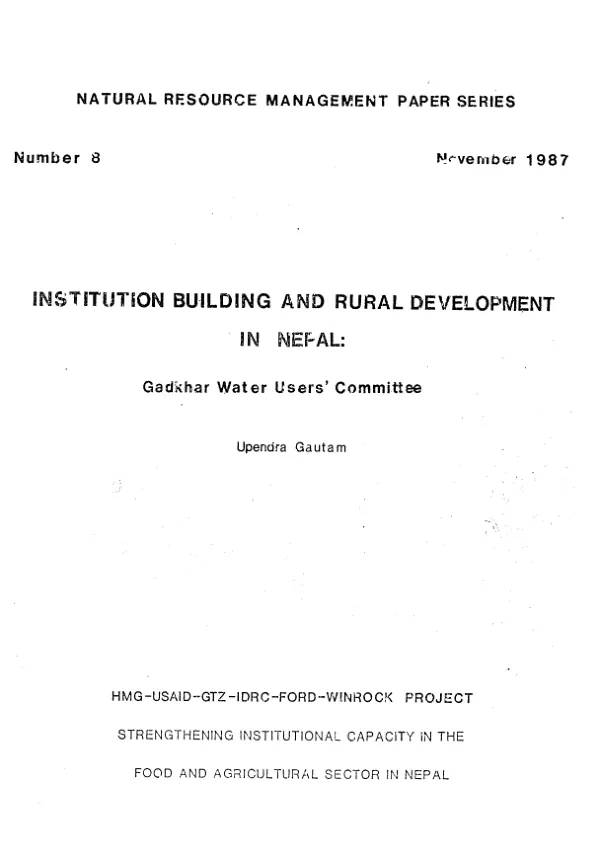 Institution building and rural development in Nepal : Gadhkar water users" committee