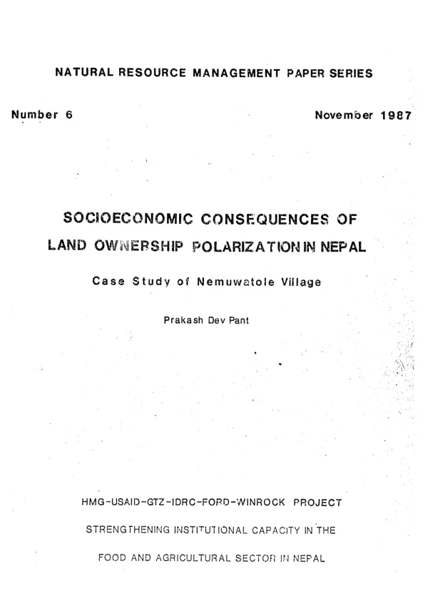 Socioeconomic consequences of land ownership polarization in Nepal : case study of Nemuwatole Village
