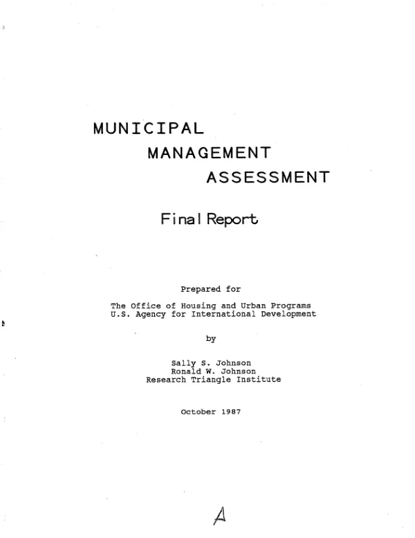 Municipal management assessment : final report