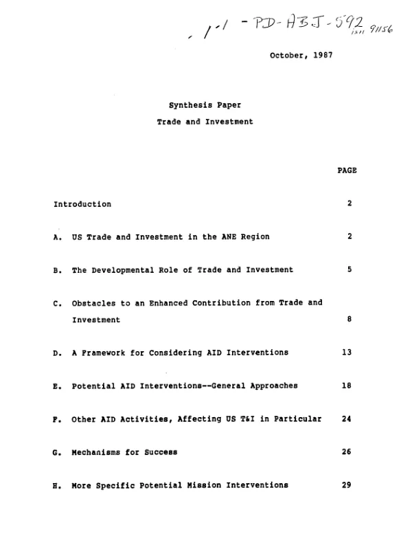 Synthesis paper : trade and investment