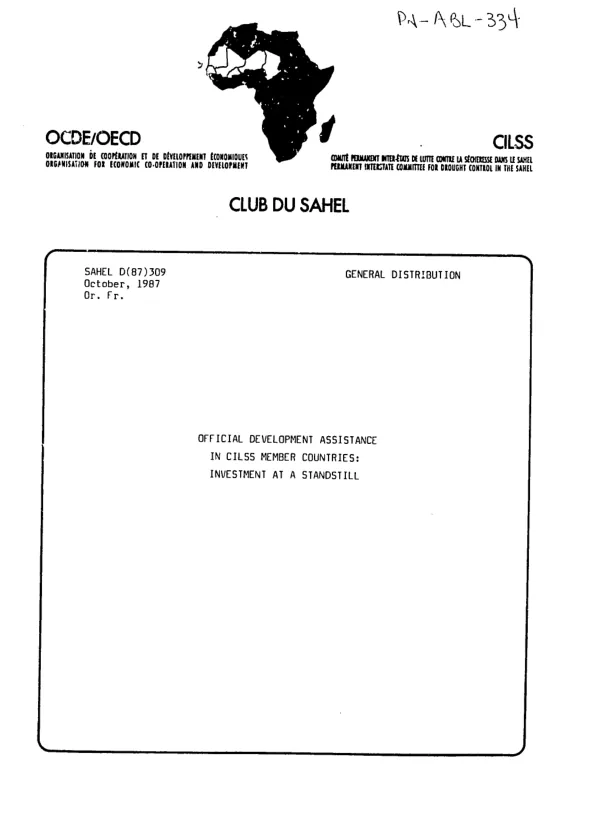 Official development assistance in CILSS member countries : investment at a standstill