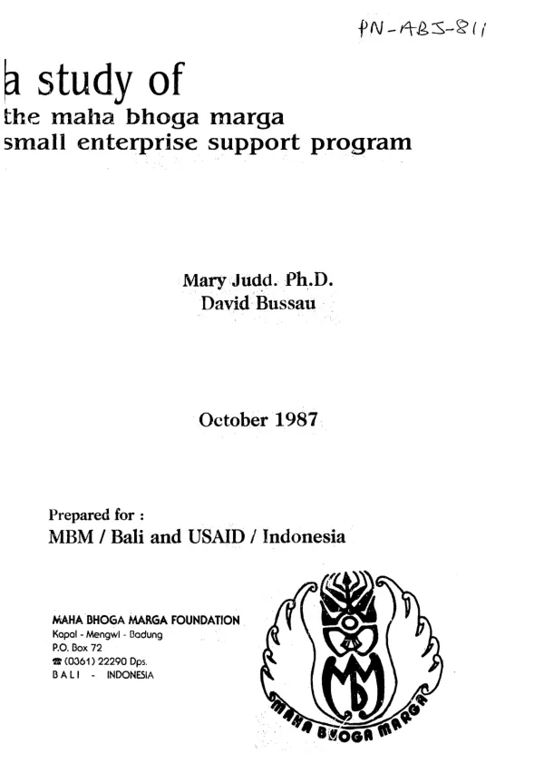 Study of the Maha Bhoga Marga small enterprise support program