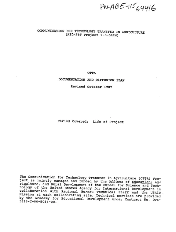 Communication for technology transfer in agriculture (CTTA) : documentation and diffusion plan