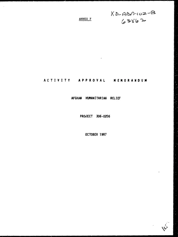 Activity approval memorandum : Afghan humanitarian relief