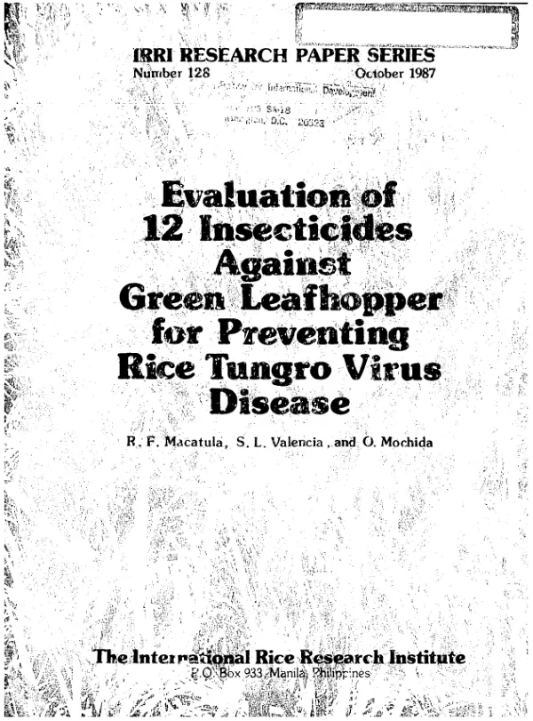 Evaluation of 12 insecticides against green leafhopper for preventing rice tungro virus disease