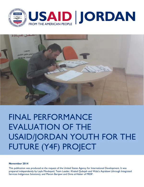 Final performance evaluation of the USAID/Jordan youth for the future (Y4F) project