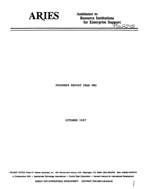 ARIES (assistance to resource institutions for enterprise support) : progress report year two