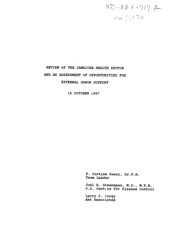Review of the Jamaican health sector and an assessment of opportunities for external donor support