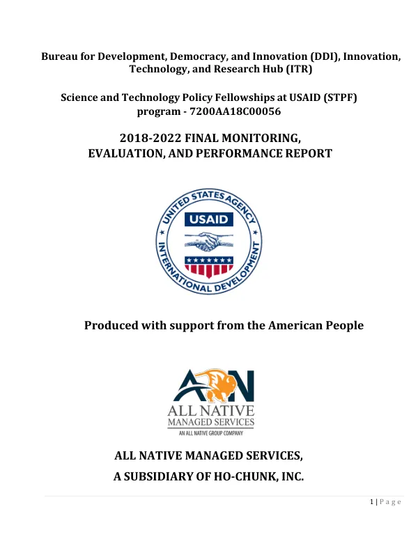 Science and Technology Policy Fellowships at USAID (STPF) program - 7200AA18C00056 2018-2022 Final Monitoring, Evaluation, and Performance Report