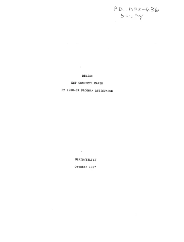 Belize, ESF concepts paper : FY 1988-89 program assistance