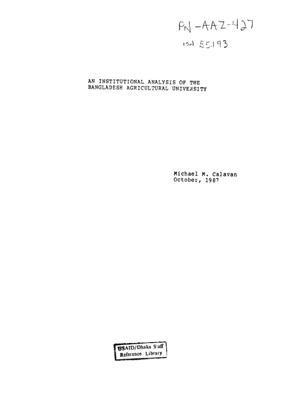 Institutional analysis of the Bangladesh Agricultural University