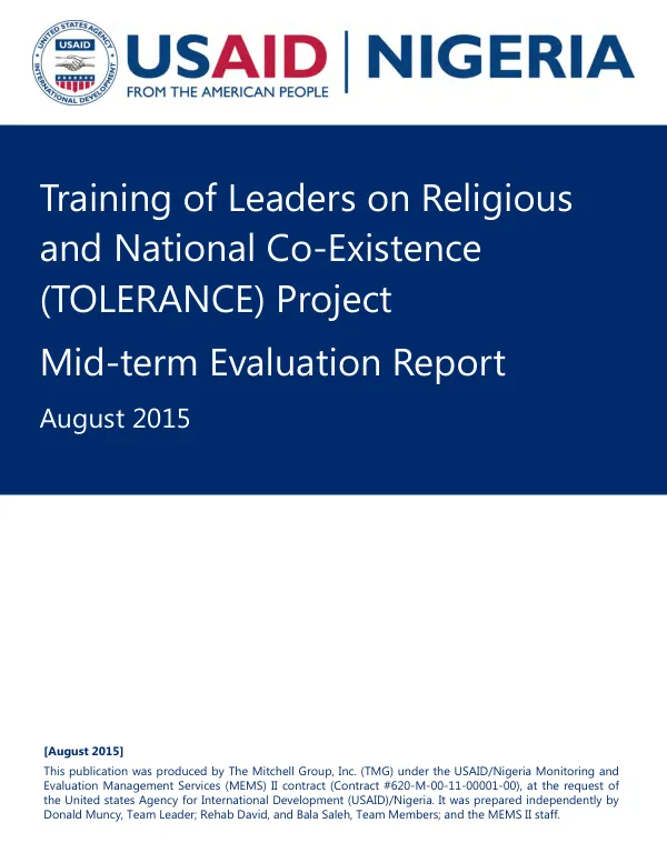 Training of leaders on religious and national co-existence (TOLERANCE) project : mid-term evaluation report