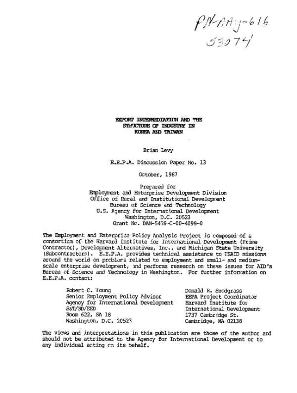 Export intermediation and the structure of industry in Korea and Taiwan