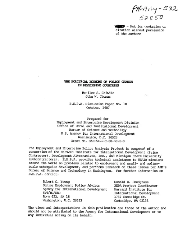 Political economy of policy change in developing countries
