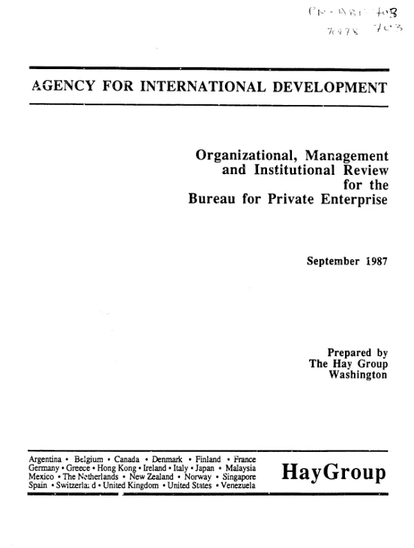 Organizational, management and institutional review for the Bureau for Private Enterprise