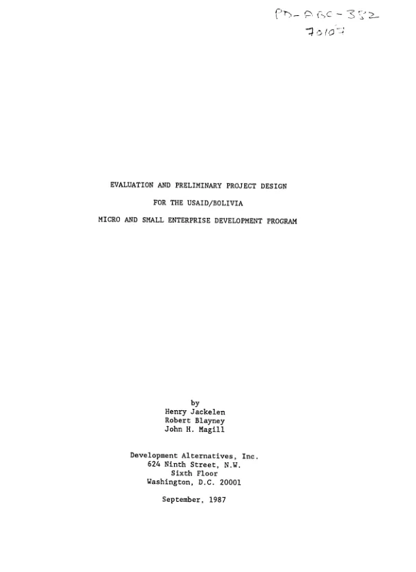 Evaluation and preliminary project design for the USAID/Bolivia micro and small enterprise development program
