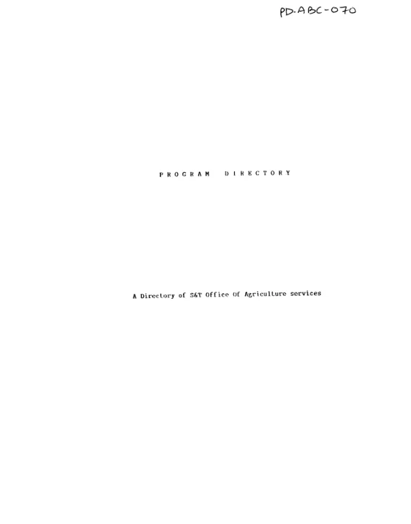 Program directory : a directory of S&T [Science and technology] Office of Agriculture services