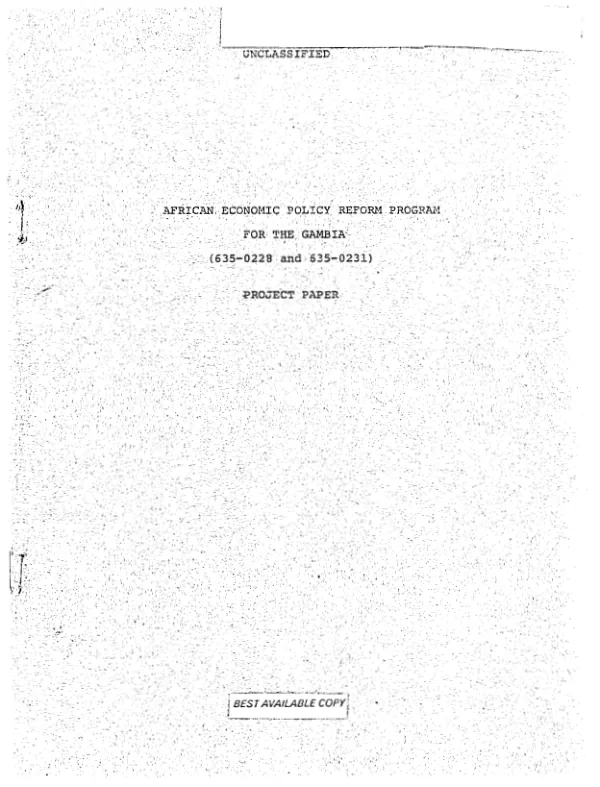African economic policy reform program for The Gambia (635-0228 and 635-0231) project paper