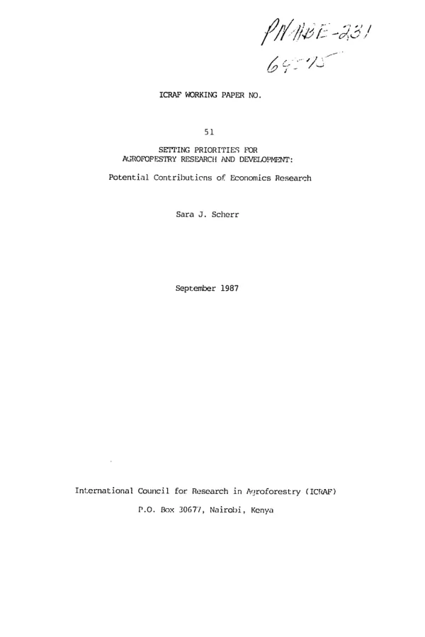 Setting priorities for agroforestry research and development : potential contributions of economics research