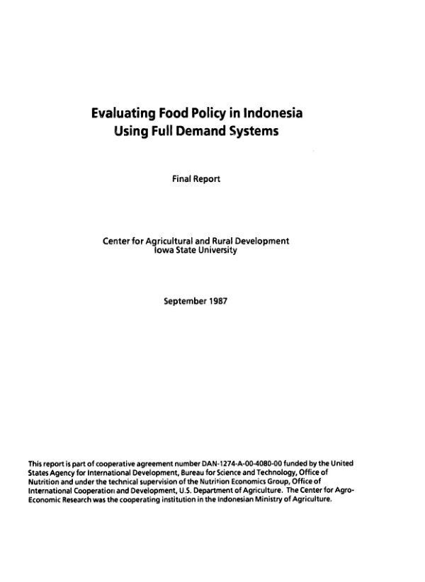 Evaluating food policy in Indonesia using full demand systems : final report