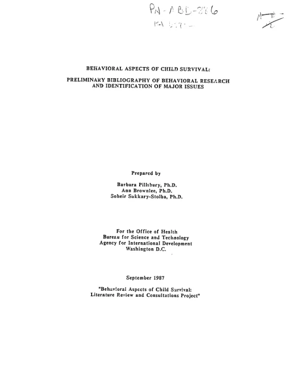 Behavioral aspects of child survival : preliminary bibliography of behavioral research and identification of major issues