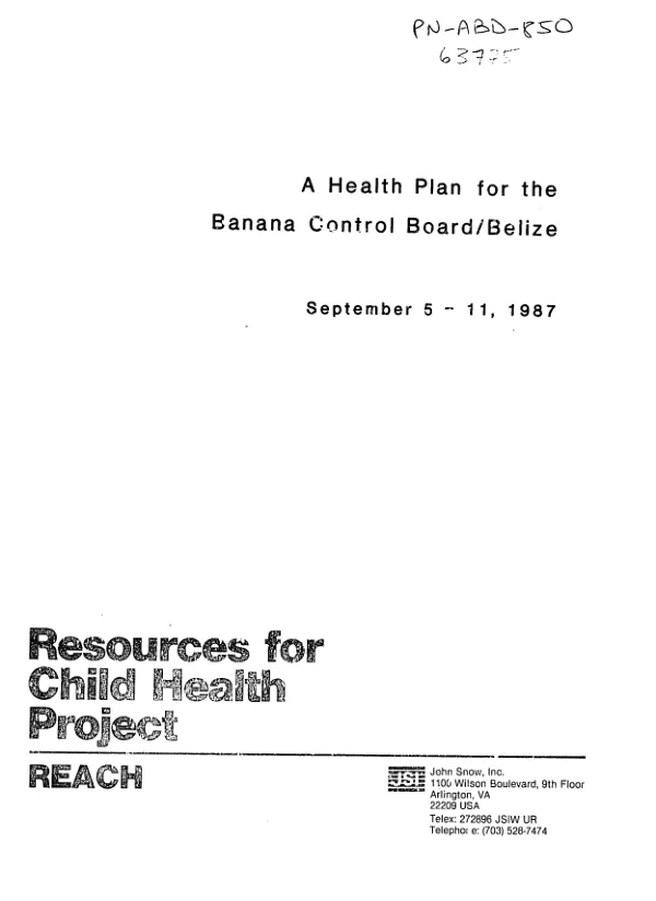 Health plan for the Banana Control Board/Belize