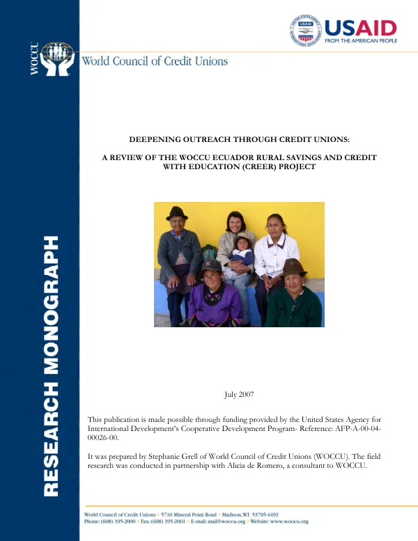 Deepening outreach through credit unions : a review of the WOCCU Ecuador rural savings and credit with education (CREER) project