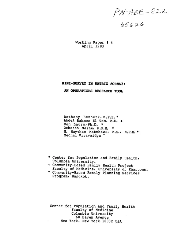 Mini-survey in matrix format : an operations research tool