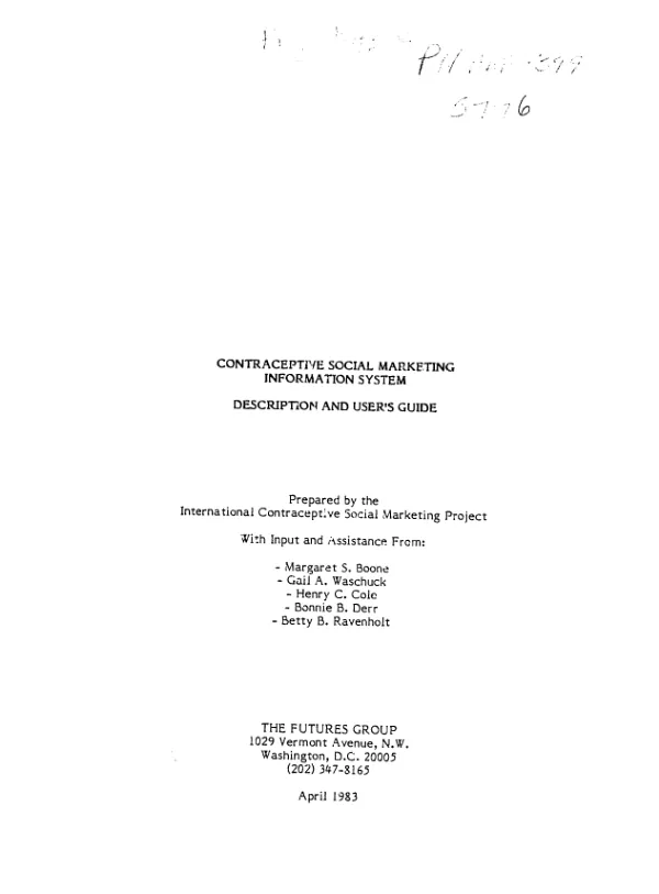 Contraceptive social marketing information system : description and user"s guide