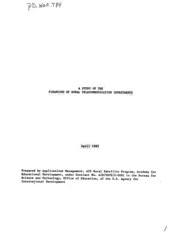 Study of the financing of rural telecommunication investments