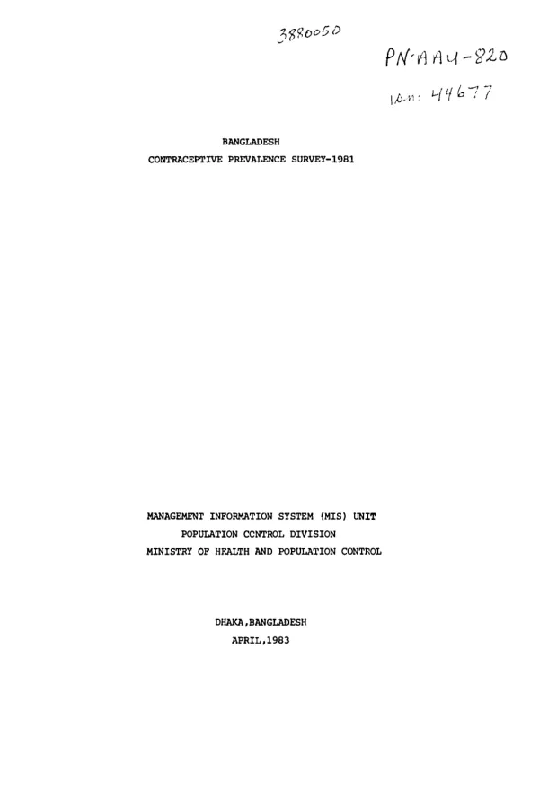 Bangladesh contraceptive prevalence survey, 1981