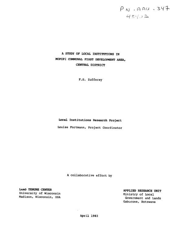 Study of local institutions in Mopipi Communal First Development Area, Central District