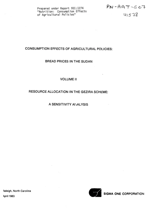 Resource allocation in the Gezira scheme : a sensitivity analysis