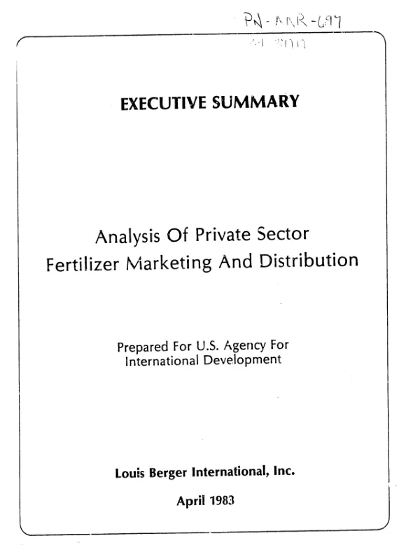 Analysis of private sector fertilizer marketing and distribution : executive summary