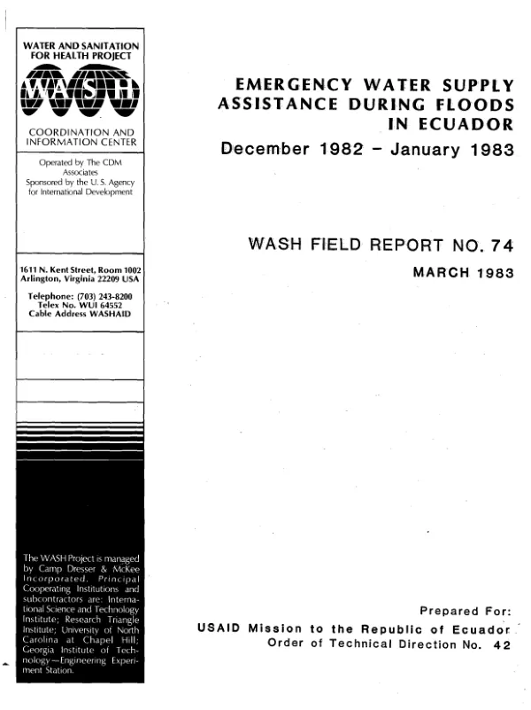 Emergency water supply assistance during floods in Ecuador : December 1982-January 1983
