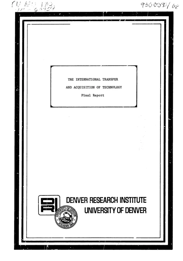 International transfer and acquisition of technology : final report