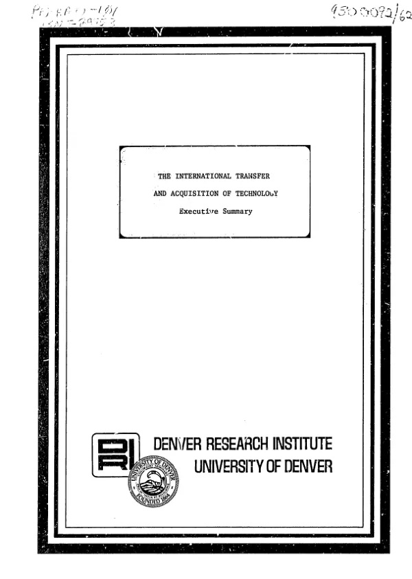 International transfer and acquisition of technology : executive summary