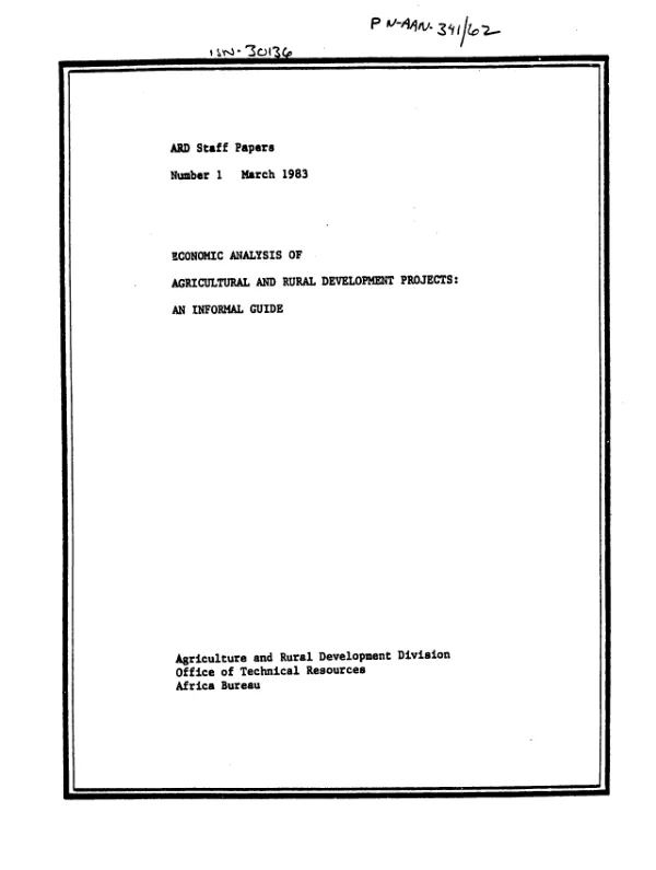 Economic analysis of agricultural and rural development projects : an informal guide
