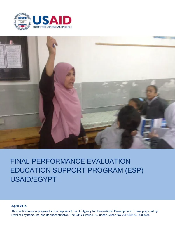 Final performance evaluation of the education support program (ESP), USAID/Egypt