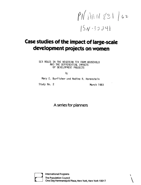 Sex roles in the Nigerian Tiv farm household and the differential impacts of development projects