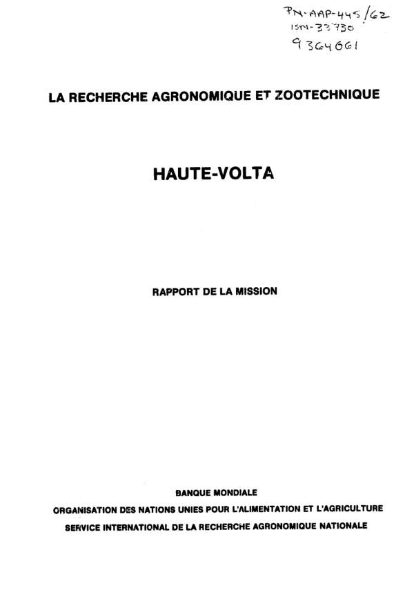 Recherche agronomique et zootechnique : Haute Volta