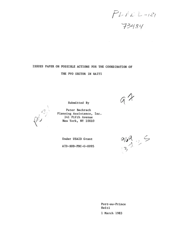 Issues paper on possible actions for the coordination of the PVO sector in Haiti