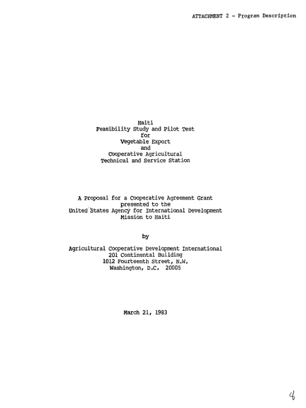 Haiti feasibility study and pilot test for vegetable export and cooperative agricultural technical and service station