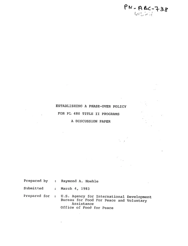 Establishing a phase - over policy for PL-480 Title II programs : a discussion paper