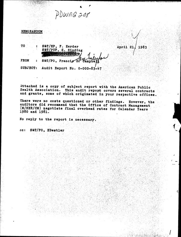 Contract/grant audit of American Public Health Association : audit report no. 0-000-83-47