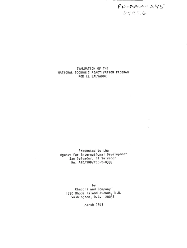 Evaluation of the national economic reactivation program for El Salvador