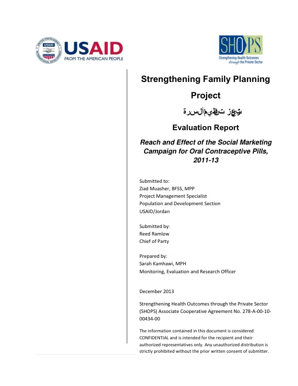 Evaluation report : reach and effect of the social marketing campaign for oral contraceptive pills, 2011-13