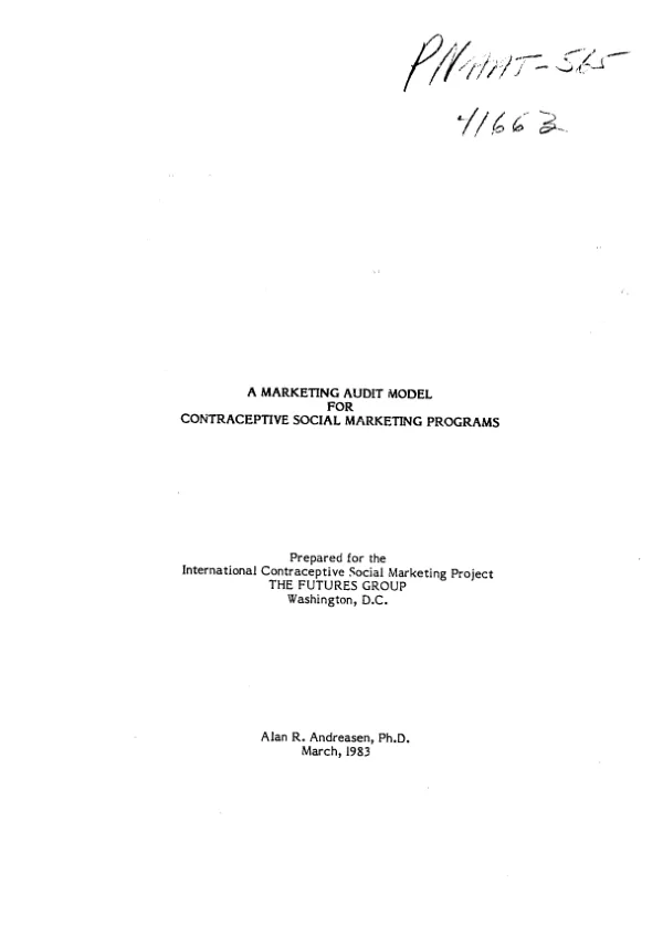 Marketing audit model for contraceptive social marketing programs