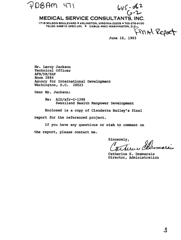 Swaziland health management development project, AID/AFR-C-1396 : June, 1978 to November, 1982